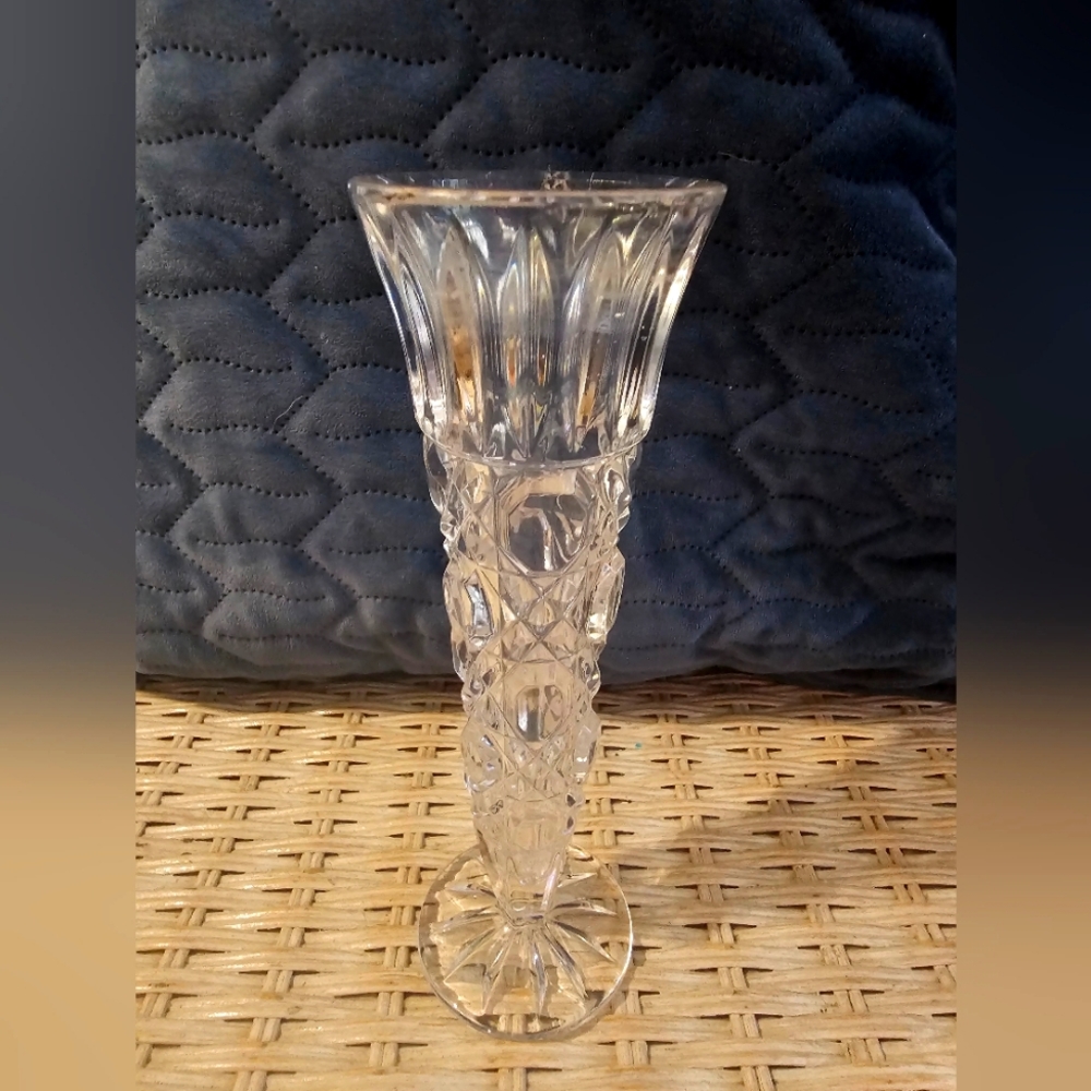 Vintage Crystal Bud Vase  Plain & Hatch Mark Ovals   1950's
